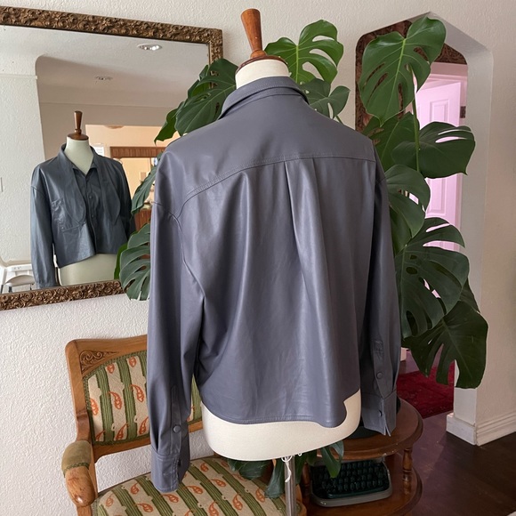 Zara, unique faux leather grey button down. Never been worn - Picture 3 of 4